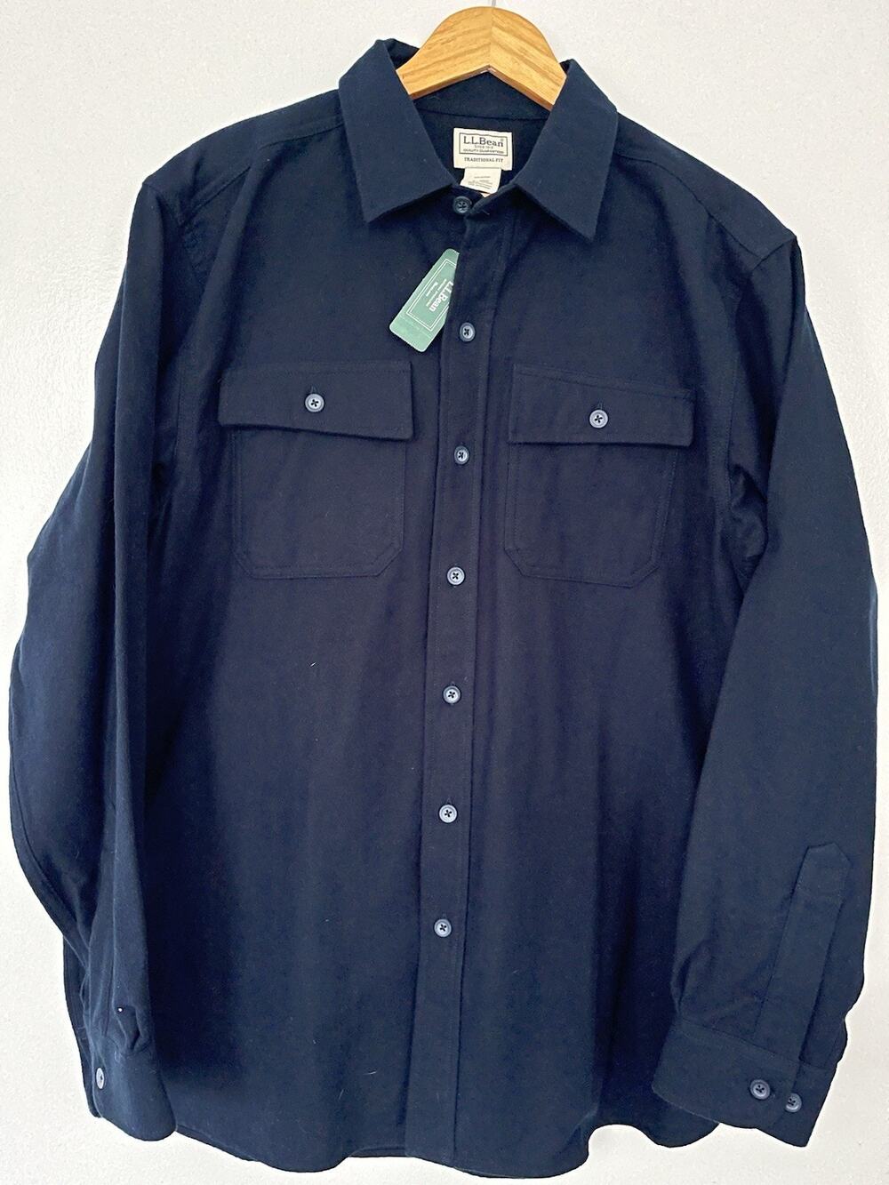 LL Bean Navy Blue Chamois Flannel Shirt Mens Large